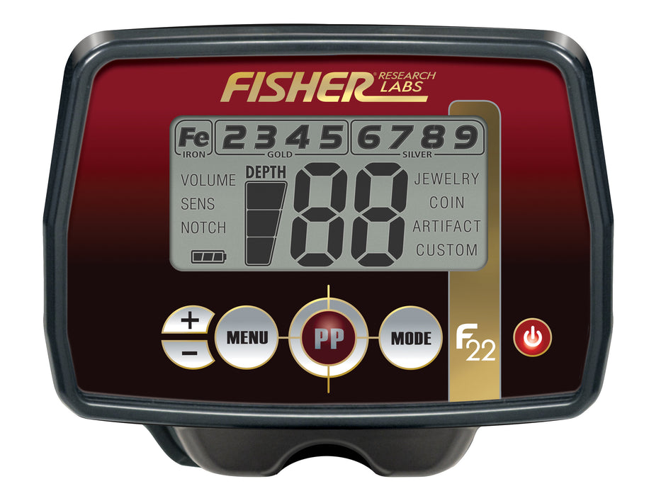 Fisher F22 Metal Detector with 9" Weatherproof Search Coil