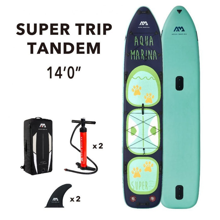 Aqua Marina Super Trip Tandem 14’0” Inflatable Stand Up Paddle Board with Kit