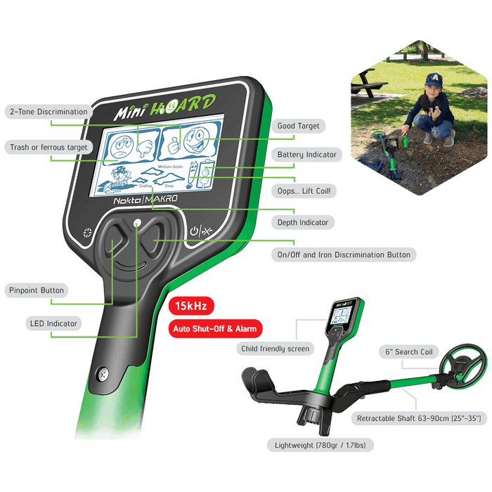 Nokta Mini Hoard Metal Detector with 6" Search Coil Cool Kit Package